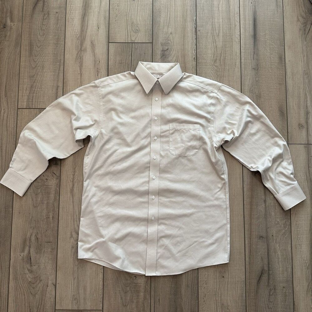 Roundtree & Yorke Gold Label Shirt Mens 22x31 Non Iron Ez Wash White Gold Button